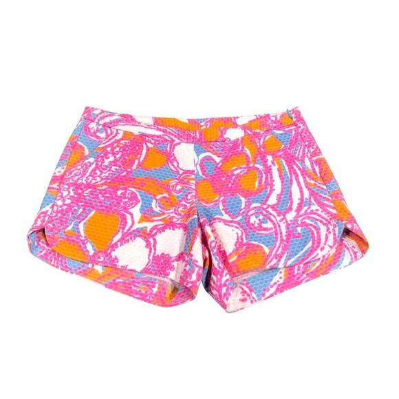 Lilly Pulitzer Adie Shorts 00 Multicolor Side Zip Pockets Textured Flat Front - Picture 1 of 11